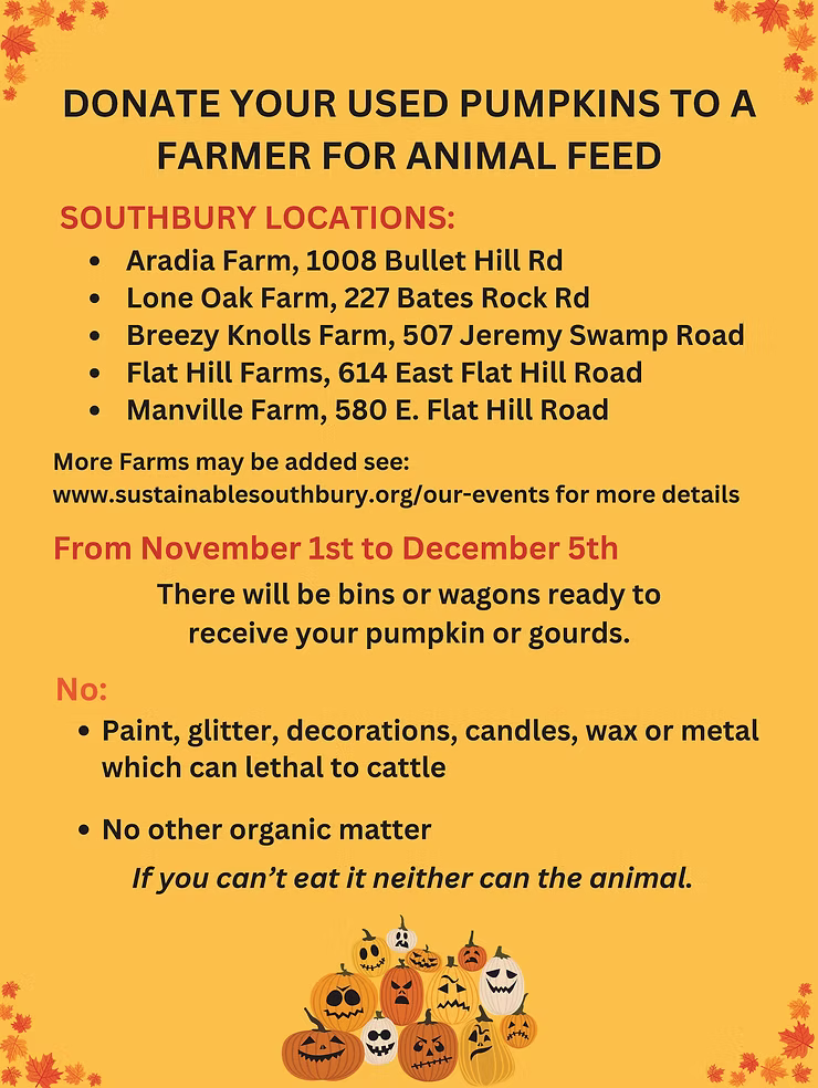 Southbury Farms Collecting Pumpkins for Animal Feed Through Dec. 5