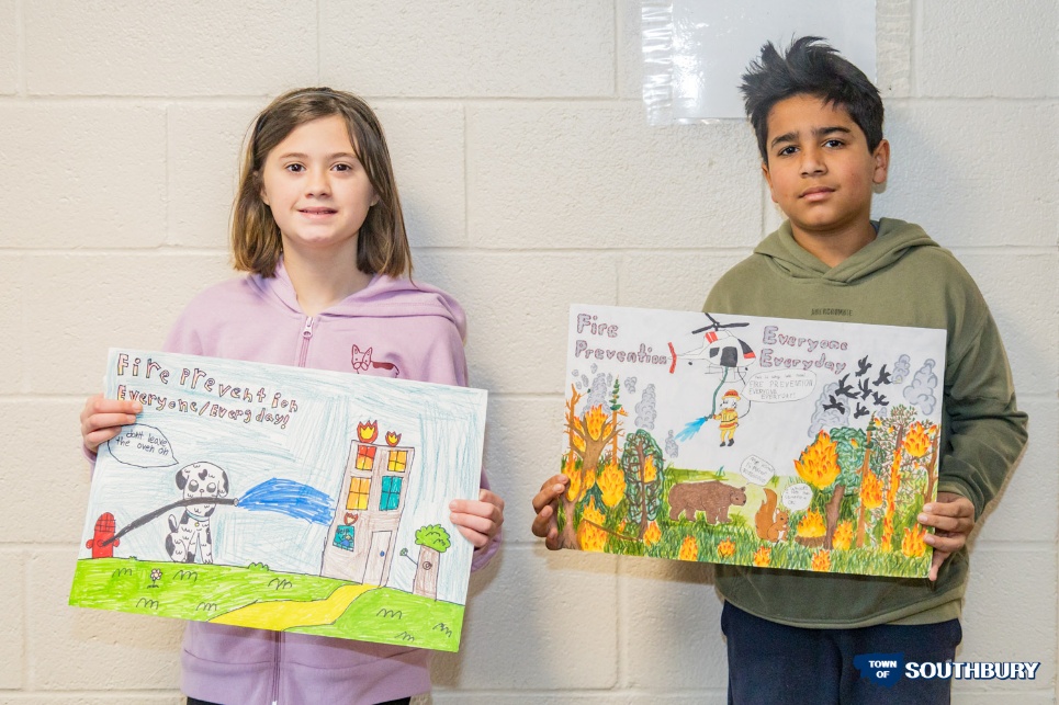 Two Pomperaug Elementary Students Named Town Winners in 2025 Fire Prevention Poster Program